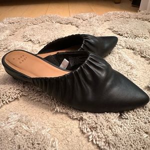 Black leather mules